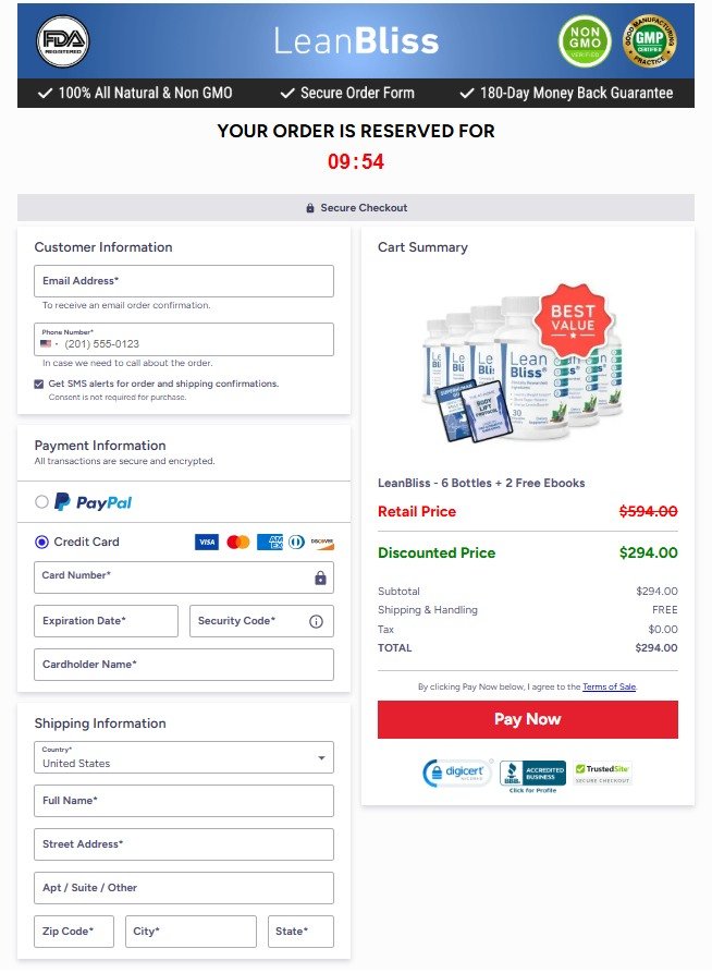 LeanBliss official website secure online payment receipt